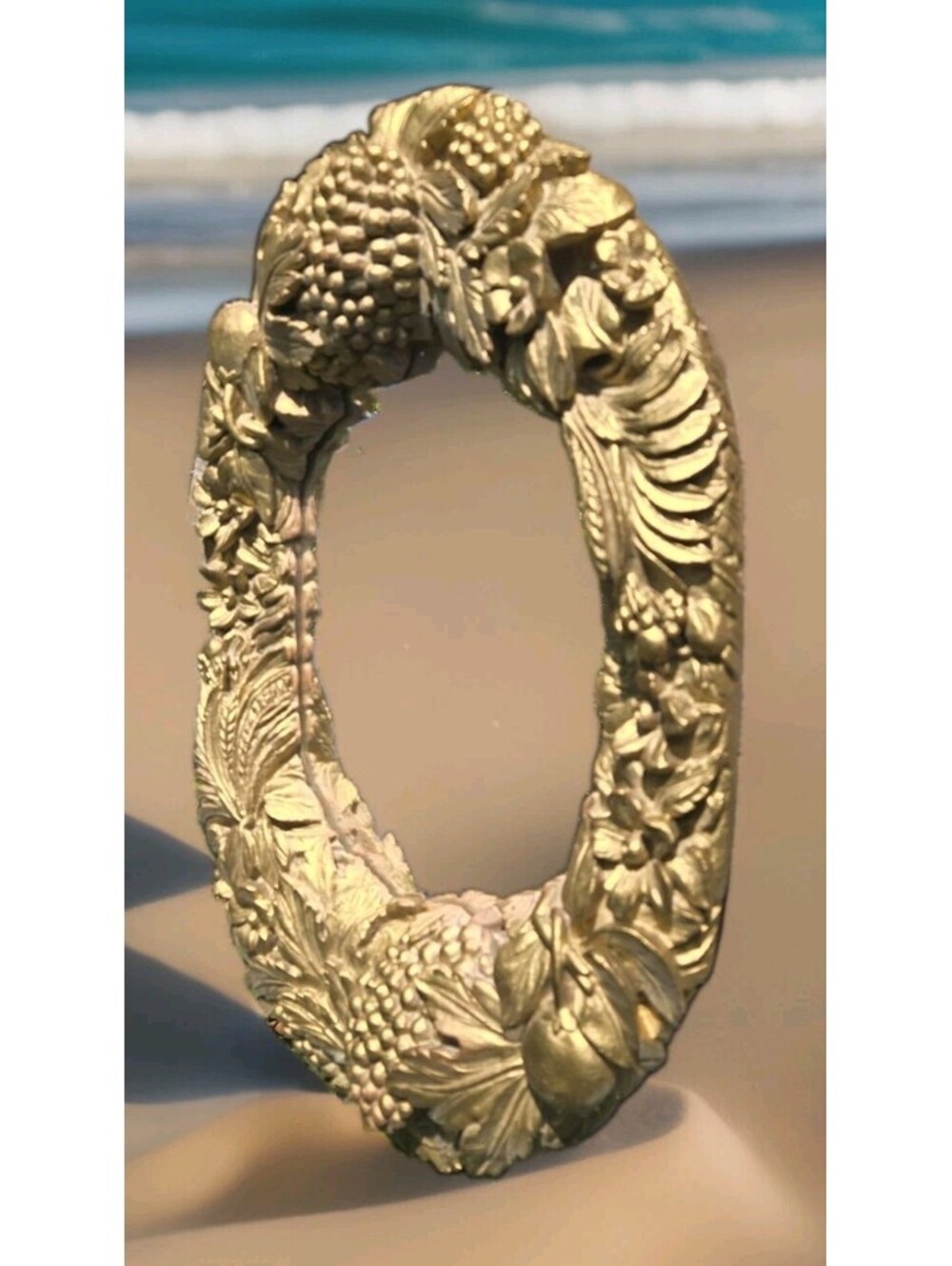 Vintage 14 Lbs Oval Italian Style Gold Mirror Adorned Grapes, Leaves & Flowers